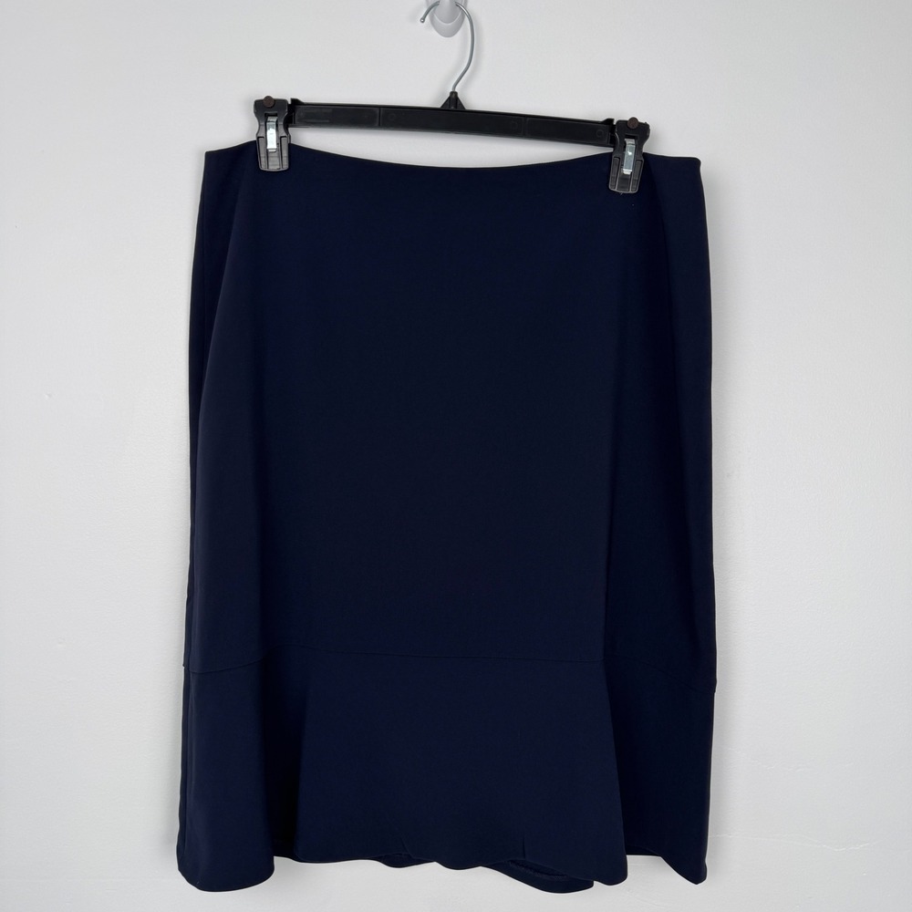 Talbots Navy Blue Flounce Hem Midi Skirt Womens 16 Career Business Lined PH5289